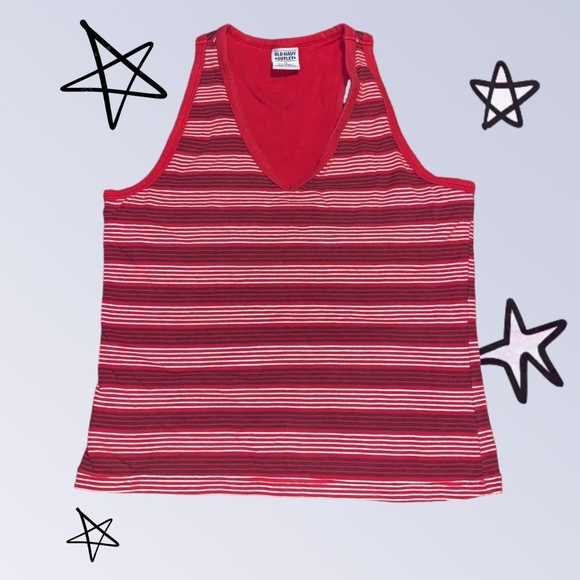 Y2K Red and white striped v neck athletic tank top. Built in sports bra - Picture 1 of 3